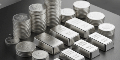 Silver bullion coins and bars