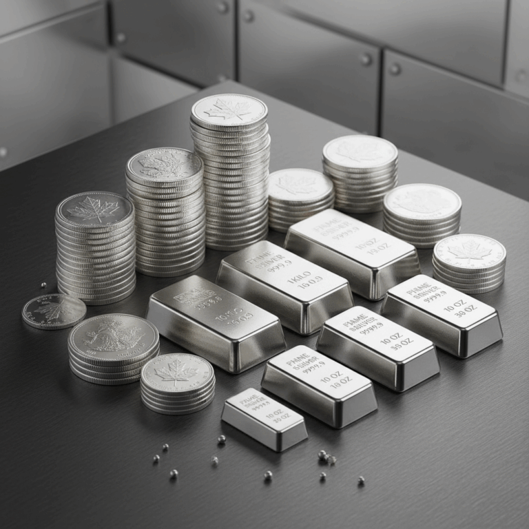 Silver bullion coins and bars