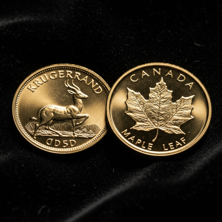 gold krugerrand and canadian maple leaf coins side by side o 20260331 094102