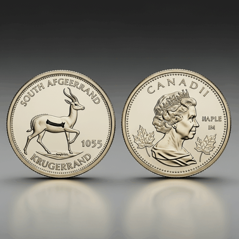 Professional photograph related to: South African Krugerrand vs Canadian Gold Maple Leaf — Which to